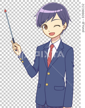 差し棒を持つブレザーの男の子 ウインクのイラスト素材