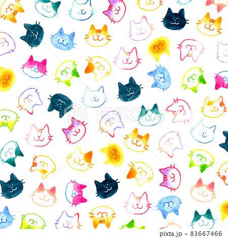 ゆるい かわいい猫の顔のテキスタイル柄 猫柄パターン 壁紙にものイラスト素材