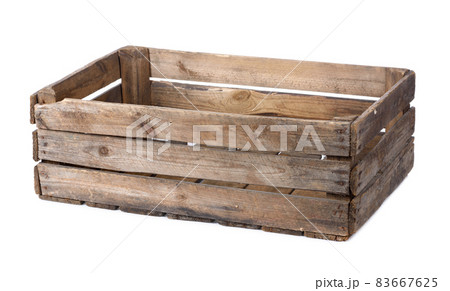 Wooden crate isolated on white background. Old empty vintage wood box. Wooden crate isolated on white background. Old empty vintage wood box. 83667625