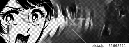 70年代少女漫画嫌な予感怖がり怯える黒髪女性アップ 83668311