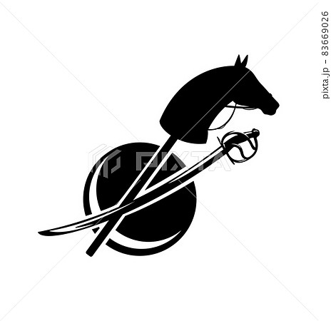 black and white vector silhouette set of boy kid toys - hobby horse, ball and sword 83669026