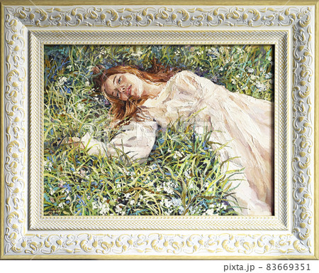 .A red-haired beauty, a young girl lies and dreams. 83669351