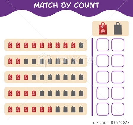 Match by count of cartoon paperbag. Match and count game. Educational game for pre shool years kids and toddlers Match by count of cartoon paperbag. Match and count game. Educational game for pre shool years kids and toddlers 83670023