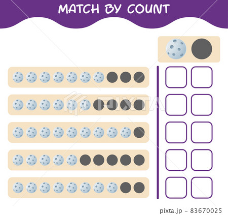 Match by count of cartoon moon. Match and count game. Educational game for pre shool years kids and toddlers Match by count of cartoon moon. Match and count game. Educational game for pre shool years kids and toddlers 83670025