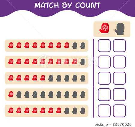 Match by count of cartoon mitten. Match and count game. Educational game for pre shool years kids and toddlers Match by count of cartoon mitten. Match and count game. Educational game for pre shool years kids and toddlers 83670026