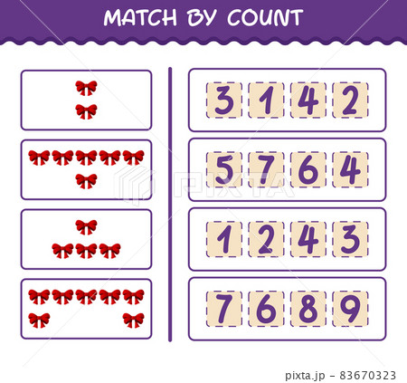 Match by count of cartoon ribbon. Match and count game. Educational game for pre shool years kids and toddlers 83670323