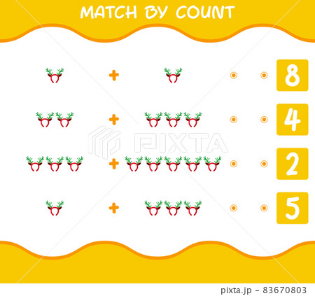 Match by count of cartoon antlers headband. Match and count game. Educational game for pre shool years kids and toddlers 83670803