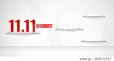 illustration of an floating shelves background with a light, 11.11 online sale sign and label. applicable for online shop sign, poster, flyer, social media banner, label promotion in store 83671757