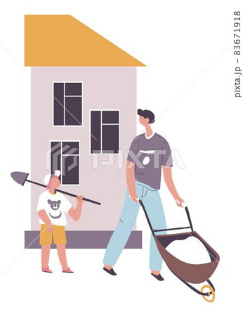 Son helping dad with building and construction Son helping dad with building and construction 83671918