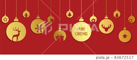 red and golden christmas card with tree balls decoration red and golden christmas card with tree balls decoration 83672517