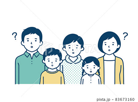 5人家族のイラスト・疑問のポーズ 83673160