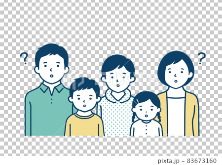 5人家族のイラスト・疑問のポーズ 83673160