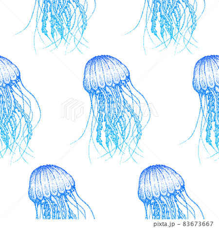 Dotwork Jellyfish Seamless Pattern 83673667