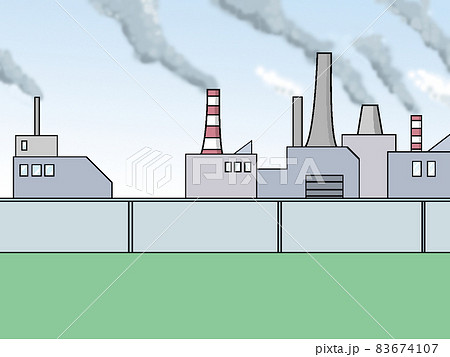 工場群のイラスト けむり 煙突 大気汚染 環境問題 工場地帯 のイラスト素材