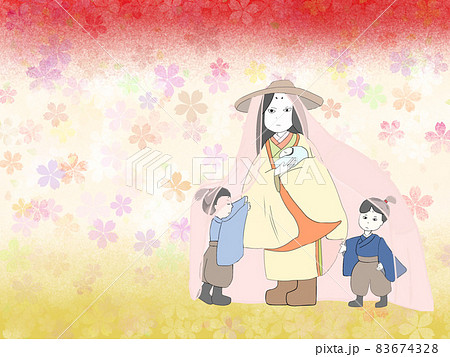 背景-和柄-人物-親子-平安時代 83674328