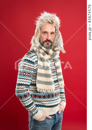 Warming up. Faux fur. Menswear concept. Fashion Warming up. Faux fur. Menswear concept. Fashion 83674576