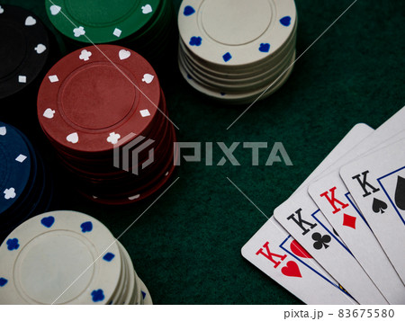 poker game table, four kings with playing chips poker game table, four kings with playing chips 83675580