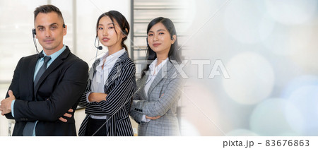 Business people wearing headset working in office broaden view 83676863