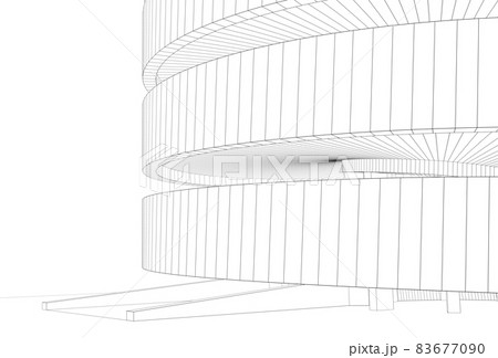 Outline wire frame model of a round tower isolated on white 83677090