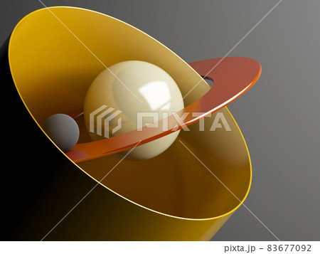 Abstract still life installation with colorful geometric primitives, 3d art 83677092