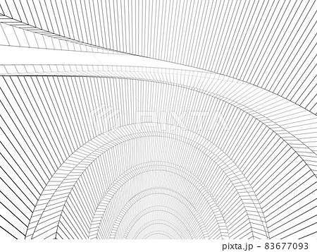 Outline wire frame spiral interior model, wide angle view isolated Outline wire frame spiral interior model, wide angle view isolated 83677093