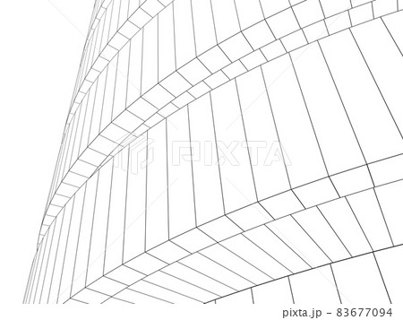 Outline wire frame model of a round building exterior, contour lines Outline wire frame model of a round building exterior, contour lines 83677094