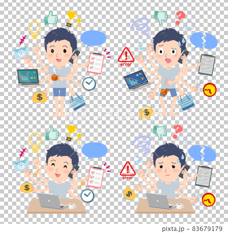 オフィスでマルチタスクをこなす無課金アバター男性のセット オフィスでマルチタスクをこなす無課金アバター男性のセット 83679179