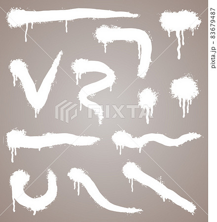 Vector spray paint shapes in white. Graffiti stencil template or paint streaks. Abstract lines and drips. Splashes for your design 83679487