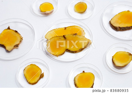 Phlai slices, Cassumumr ginger or zingiber montanum on white background. 83680935