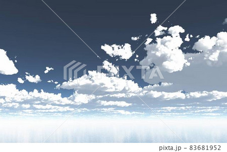 青空と雲 海上の白い靄に青空に浮かぶ白い雲のイラスト素材