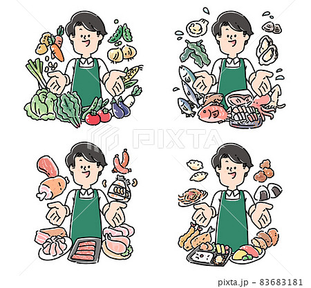店員さん(男性)「生鮮品/お惣菜の案内」盛り盛りver. 83683181