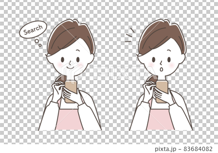 スマートフォンで検索する主婦 83684082