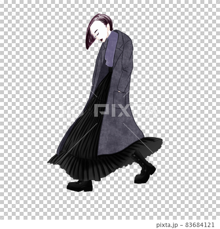 Profile woman in a long coat and long skirt 83684121