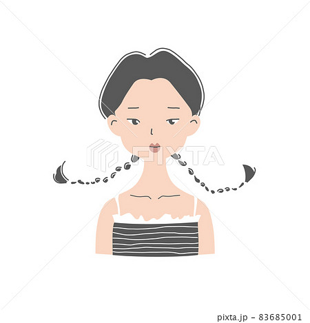 三つ編みおさげのラフな格好の女性イラスト素材 83685001