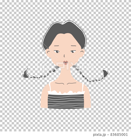 三つ編みおさげのラフな格好の女性イラスト素材 83685001
