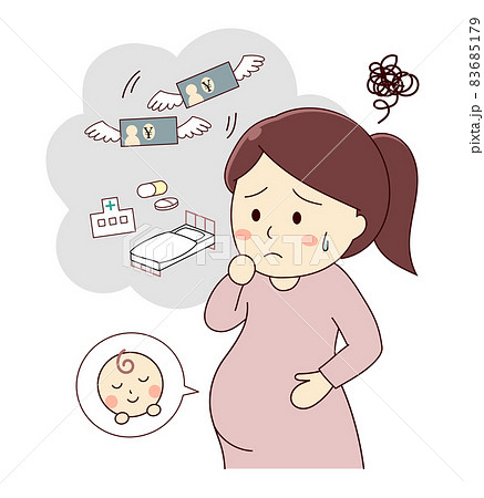 入院や出産の費用を心配をする妊婦さん(上半身) 入院や出産の費用を心配をする妊婦さん(上半身) 83685179