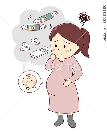 入院や出産の費用を心配する妊婦さん（全身） 83685180