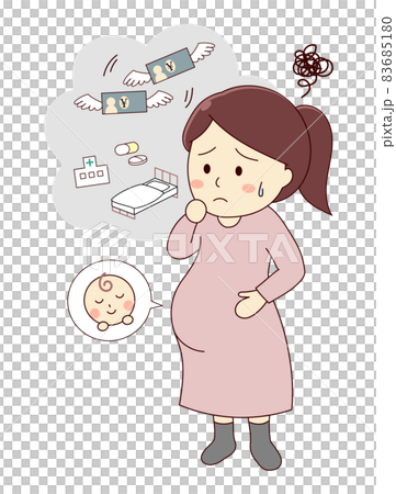 入院や出産の費用を心配する妊婦さん（全身） 83685180