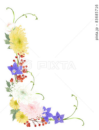 和風の花のフレーム 水彩イラストのイラスト素材
