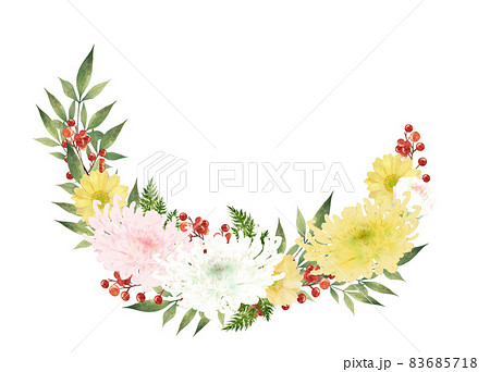 和風の花のフレーム 水彩イラストのイラスト素材 [83685718] - PIXTA