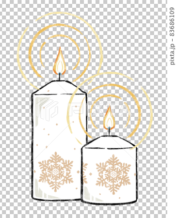Two white Christmas candles with a snowflake pattern that lit a flame. Two white Christmas candles with a snowflake pattern that lit a flame. 83686109