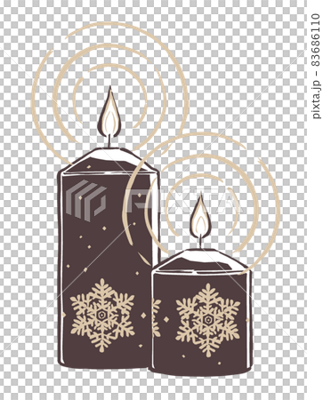 Two dark Christmas candles with a snowflake pattern that lit a flame, drawn with a brush and painted in two colors Two dark Christmas candles with a snowflake pattern that lit a flame, drawn with a brush and painted in two colors 83686110