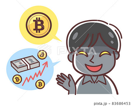 ビットコインの説明をする詐欺師のイラスト ビットコイン詐欺 もうけ話 誘う のイラスト素材