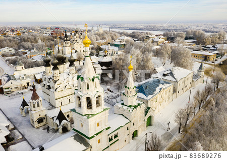 Top view of the Annunciation and Trinity Monasteries in city of Murom. Russia 83689276