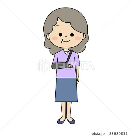 右手にアームホルダーをしている高齢女性 右手にアームホルダーをしている高齢女性 83689851