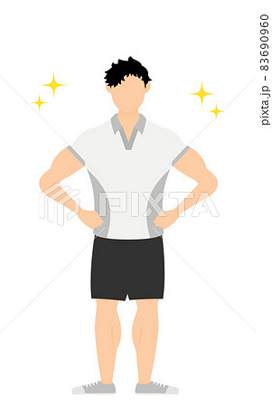 スポーツジムインストラクター男性のポーズ 腰に手を当てて立つのイラスト素材
