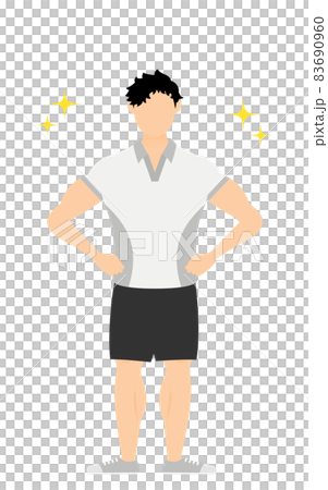スポーツジムインストラクター男性のポーズ 腰に手を当てて立つのイラスト素材