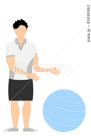 スポーツジムインストラクター男性のポーズ ストレッチボールを勧めるのイラスト素材