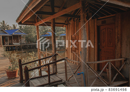 Wooden stilt house on water in Koh Rong Samloen in Cambodia 83691498