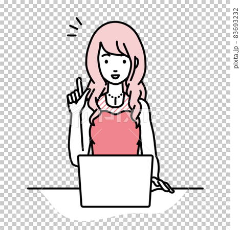 デスクで座ってPCを開いて何かひらめいたドレスの女性 デスクで座ってPCを開いて何かひらめいたドレスの女性 83693232